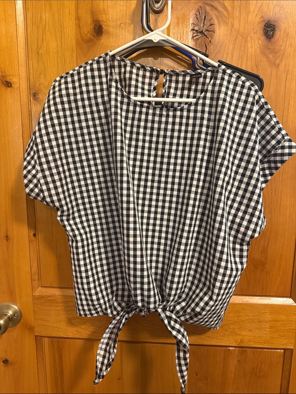 SHEIN Black & White Gingham Tie-Front Blouse